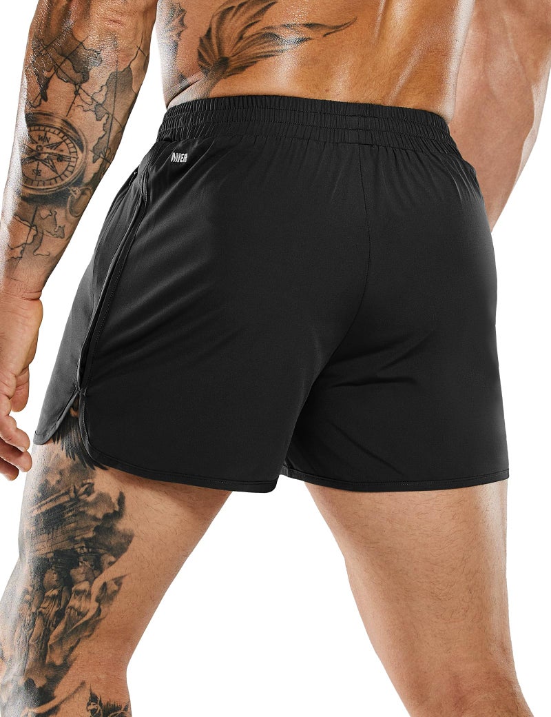 MIER Men's 3 Inches Quick Dry Running Shorts Water Resistant Lightweight Athletic Workout Training Activewear with Liner Zip Pockets Black M - Image 5